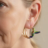 Vintage Enamel Hummingbird Hoop Earrings