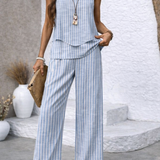 Nicolasa™ | Conjunto Rayas Azul Top y Pantalón Ancho