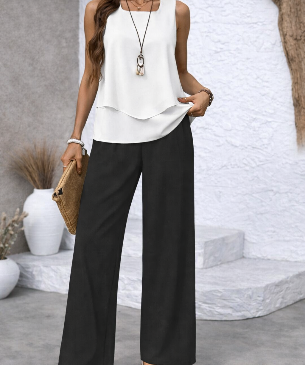 Gregoria™ | Conjunto Bicolor Blusa Blanca y Pantalón Negro