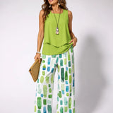 Sabina™ | Conjunto Top Verde y Pantalón Geométrico