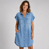 Venancia™ | Vestido chemise corto de manga corta con botonadura