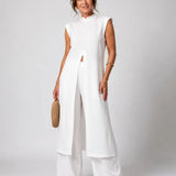 Benigna™ | Conjunto Blanco Túnica Volante y Pantalón