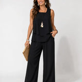 Eloísa™ | Conjunto Negro Top en Capas y Pantalón Ancho