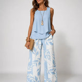 Olalla™ | Conjunto Azul Celeste Blusa y Pantalón Botánico