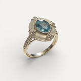 Timeless Adjustable Vintage White Silver and Aquamarine Ring