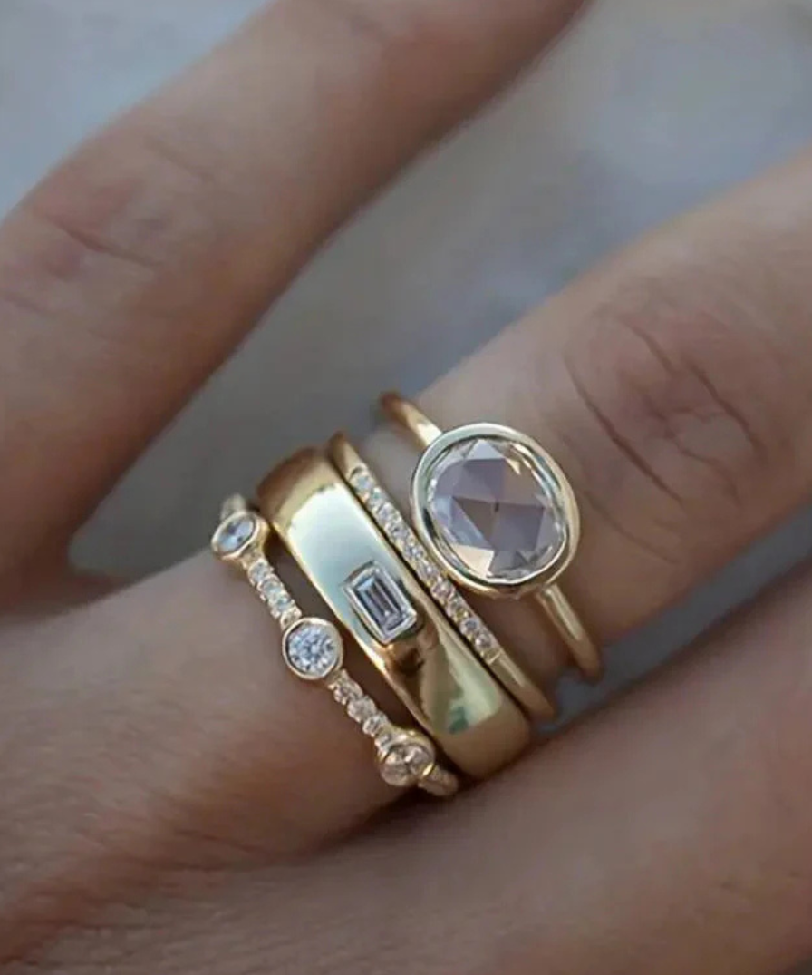 Vintage Gold Cubic Zirconia Ring Set