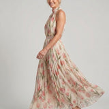 Aurelia™ | Vestido Midi Halter Floral con Cinturón