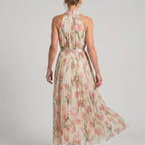 Aurelia™ | Vestido Midi Halter Floral con Cinturón