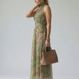 Mirella™ | Vestido Midi Halter Floral con Detalle Fruncido