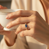 Gold Stunning Blue Centre and Sparkling Ring