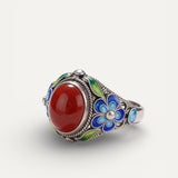Adjustable Vintage Silver and Southern Red Tourmaline Inlay Ring