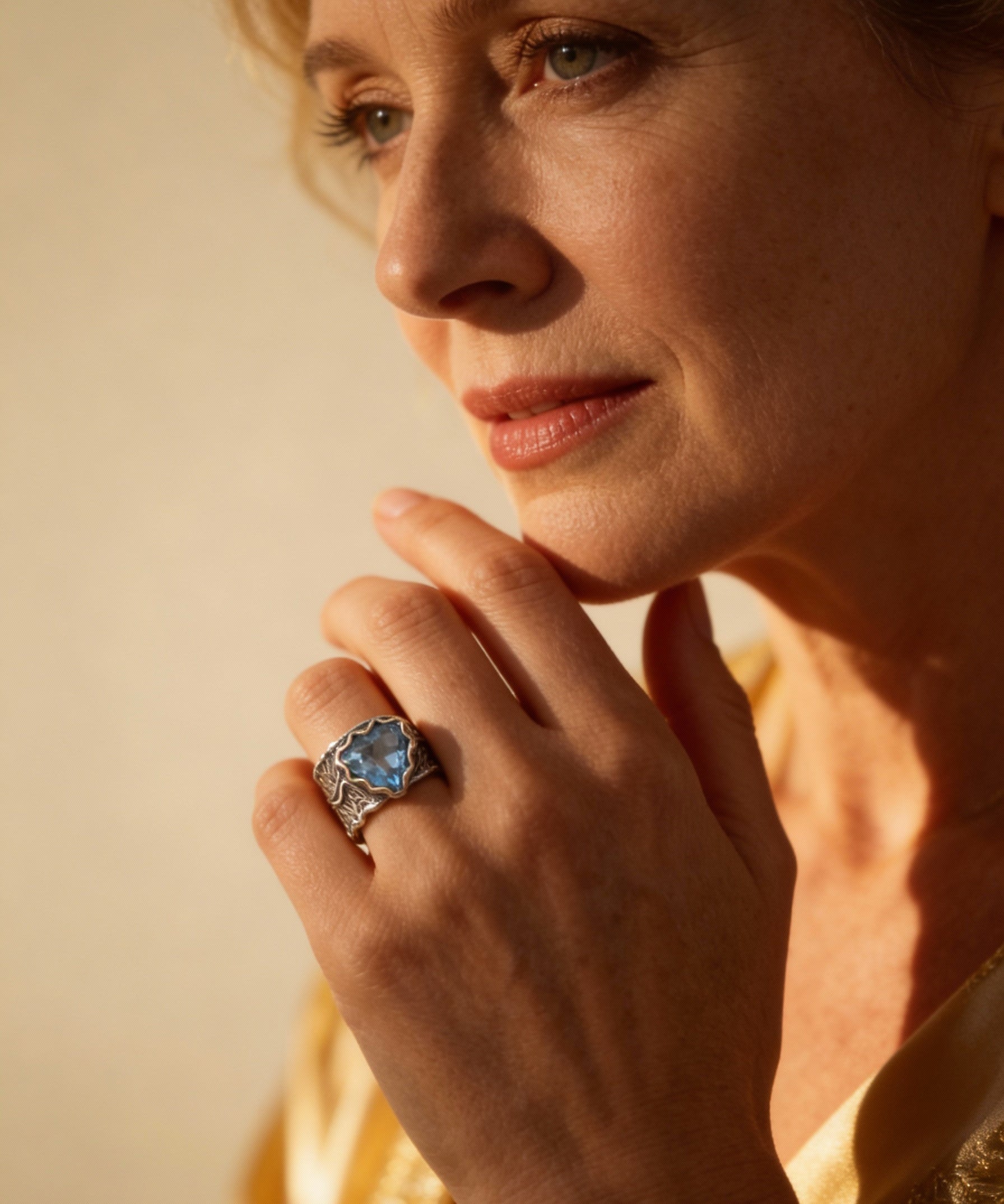 Antique Silver Blue Crystal Ring