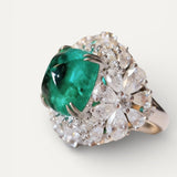Vintage Floral Green Stone and Diamond Ring
