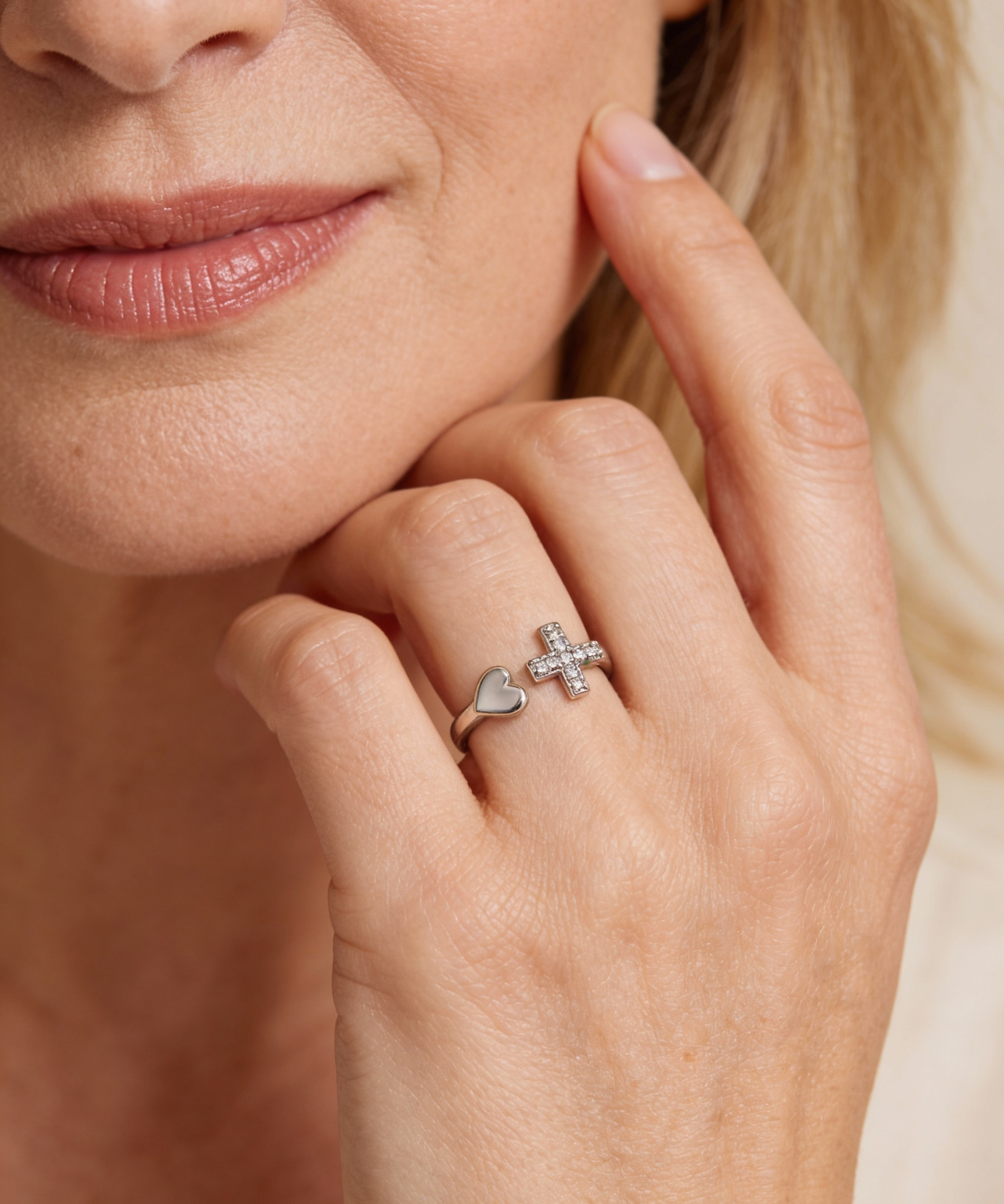 Adjustable Vintage Silver Love Cross Ring