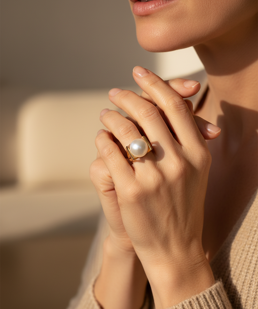 Vintage Gold Pearl Inlay Ring