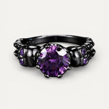 Vintage Round Black Purple Gemstone and Intricate Design Ring