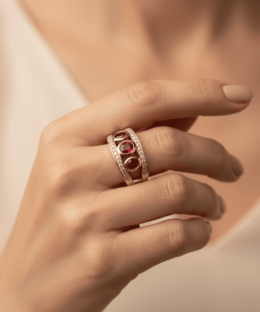 Vintage Gold Red Cubic Zirconia Ring