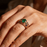 Gold Green and Blue Crystal Ring