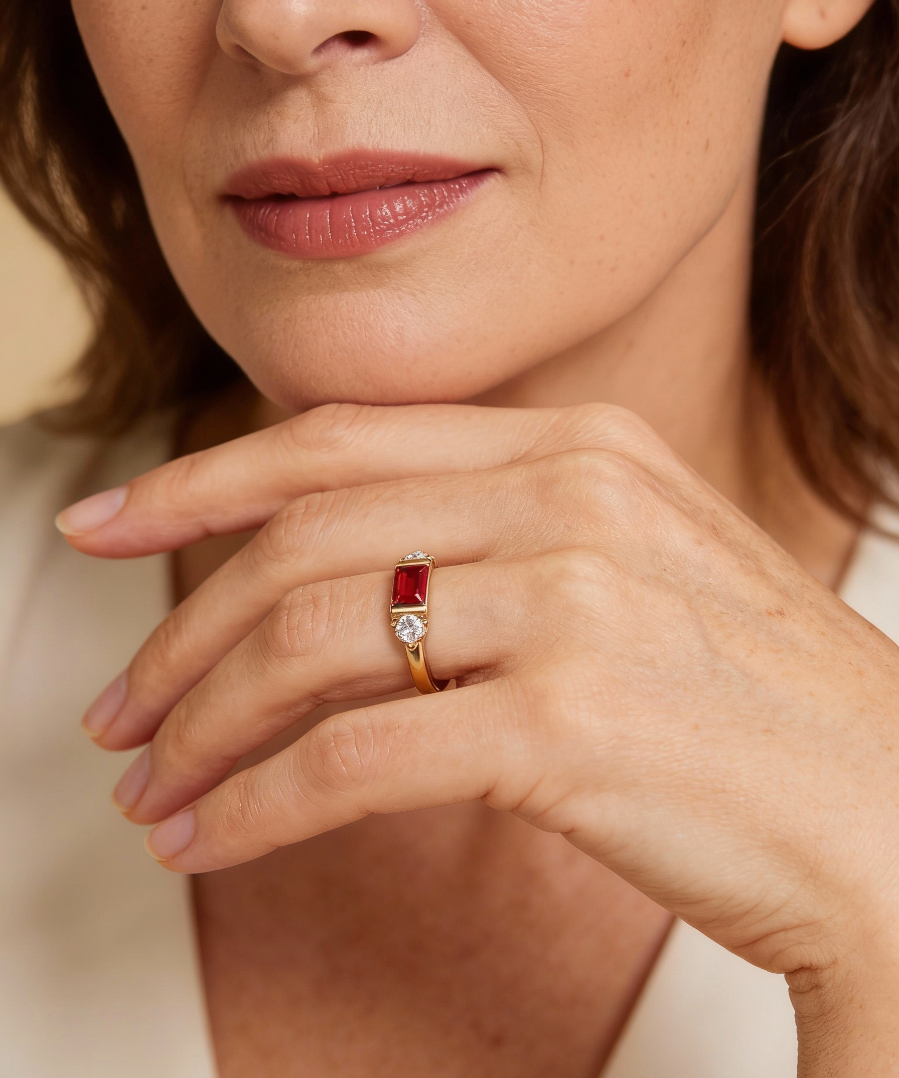 Gold Red Centre Stone and Sparkling Ring