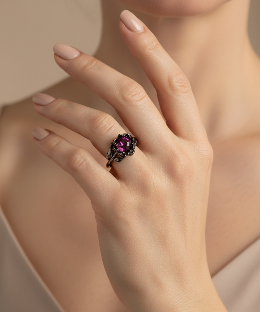 Vintage Red Stone Flower Ring