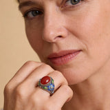 Adjustable Vintage Silver and Southern Red Tourmaline Inlay Ring