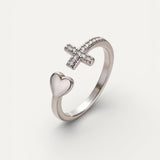 Adjustable Vintage Silver Love Cross Ring