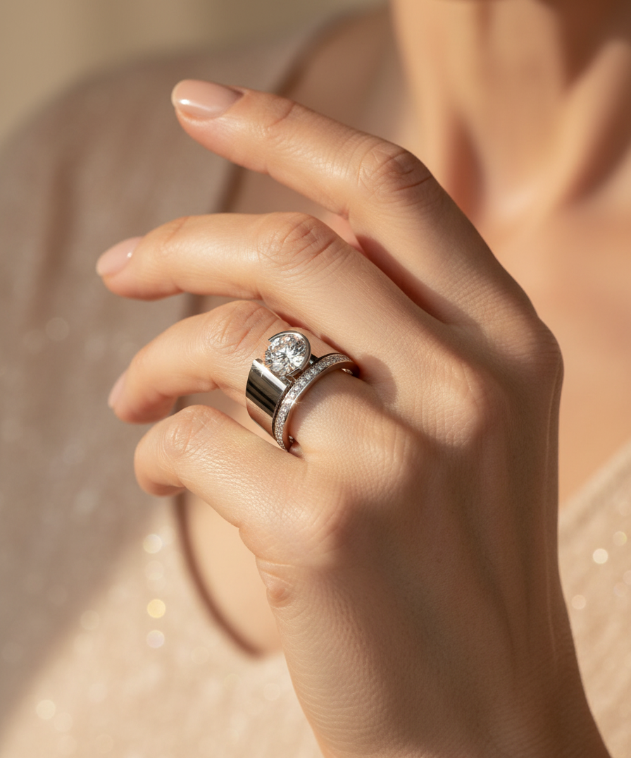 Vintage Silver Sparkling Cubic Zirconia Ring
