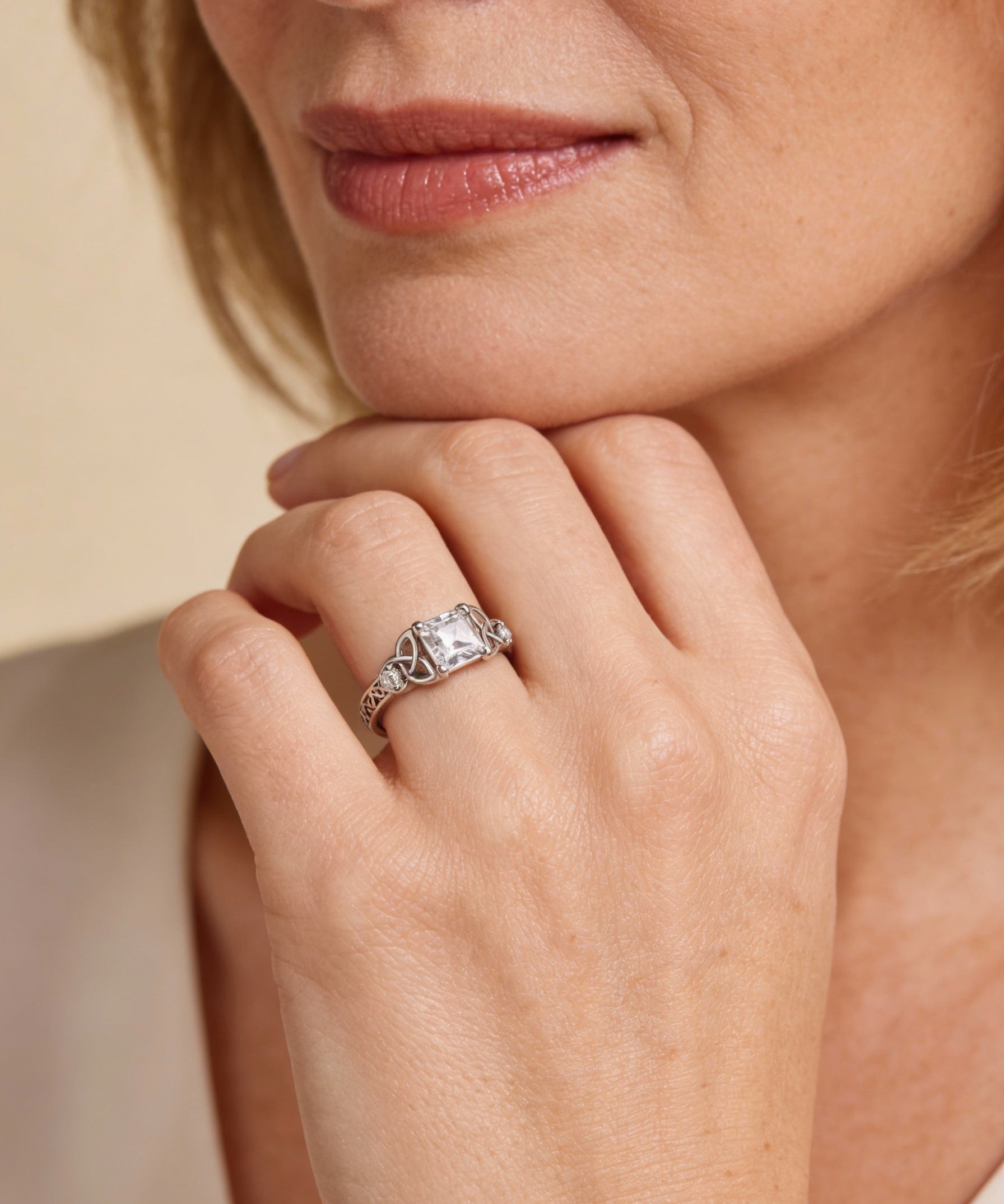 Silver Centre Gemstone Knot Design Ring