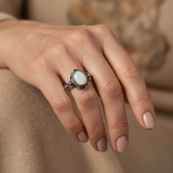 Vintage Silver Floral Opal Ring