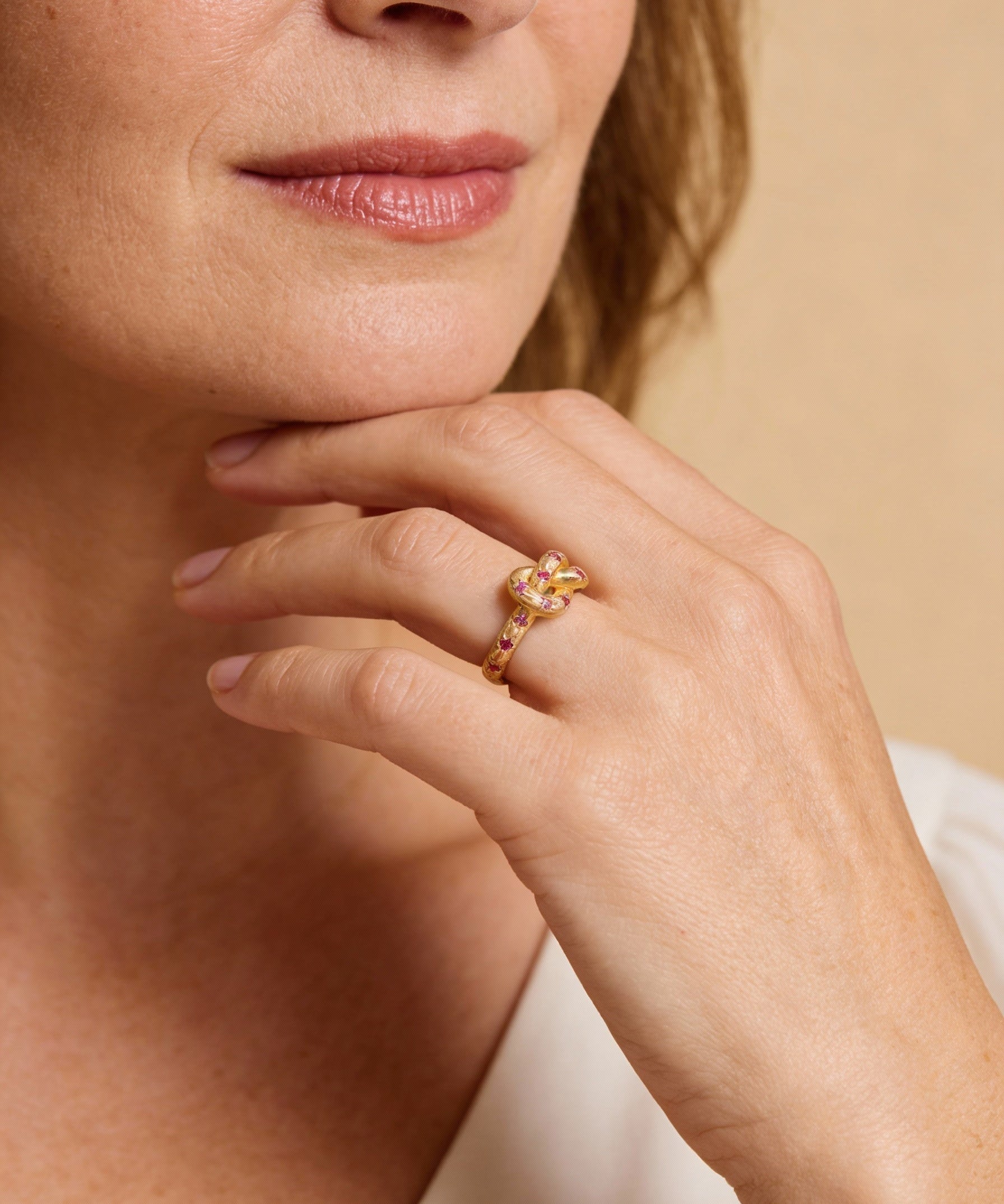 Vintage Gold Celestial Knot Pink Ring