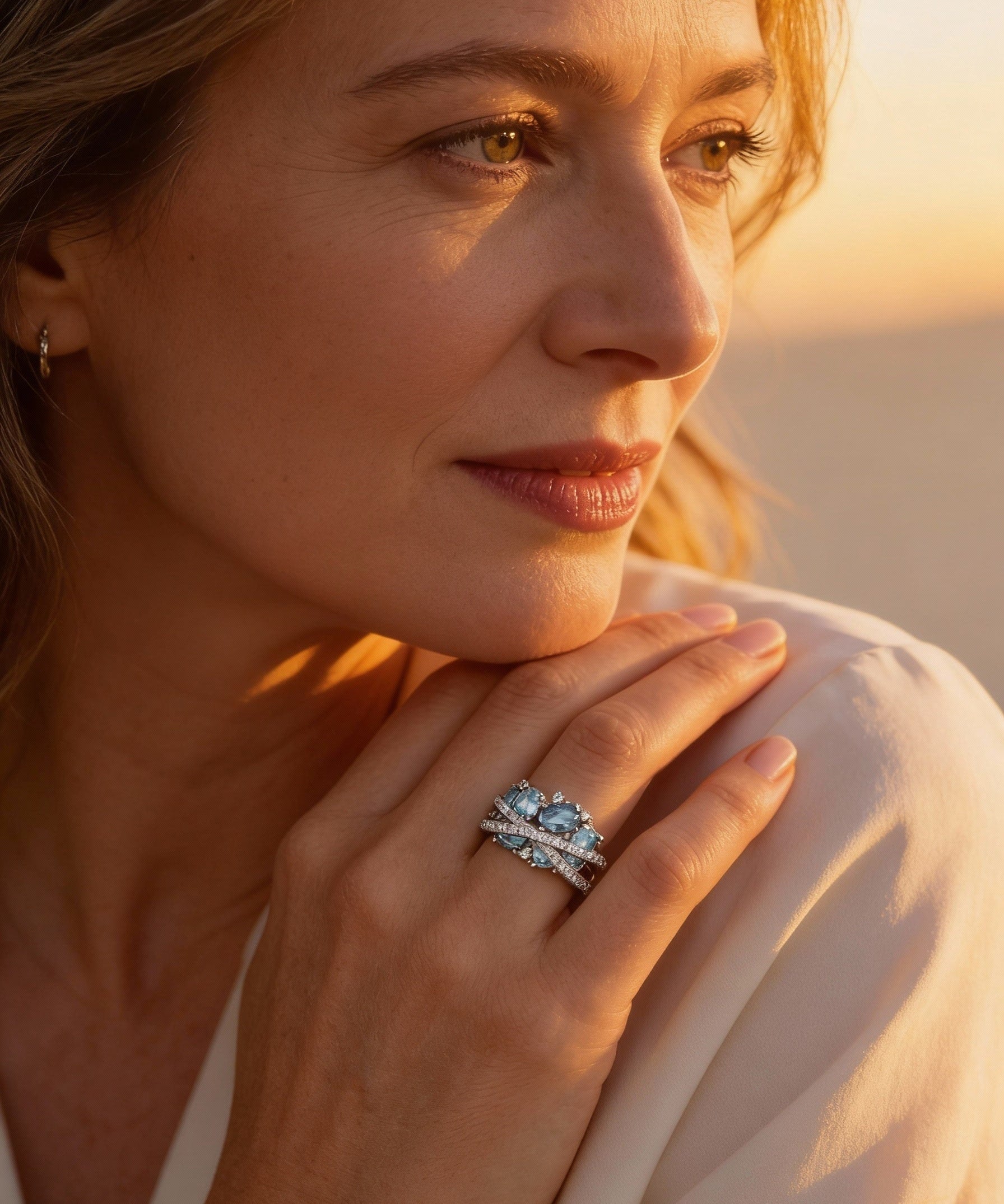 Silver Cross and Blue Gemstone Ring