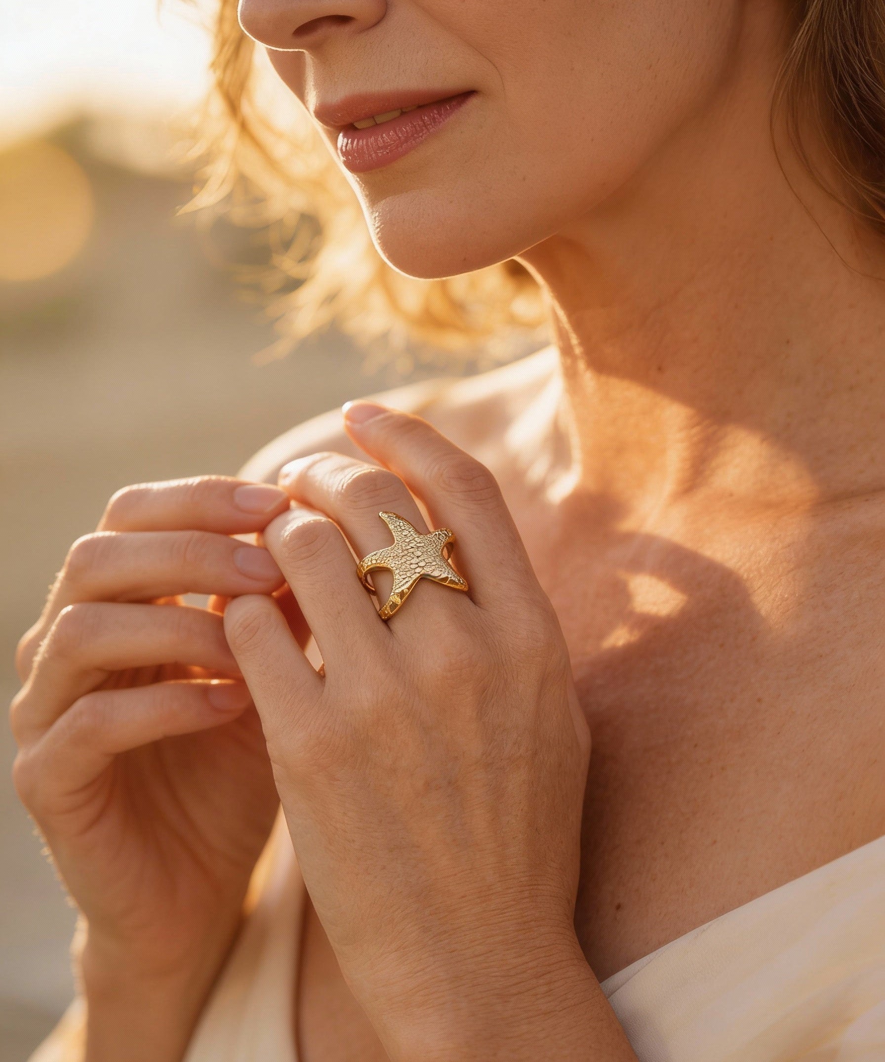 Adjustable Vintage Gold Starfish Ring