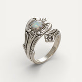 Adjustable White Opal Spoon Ring