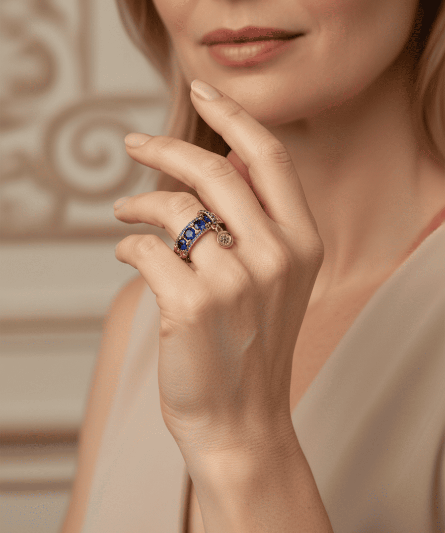 Antique Gold Blue Crystal Ring