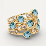 Vintage Gold Multiple Blue and White Cubic Zirconia Ring