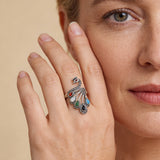 Silver Ethnic Multicoloured Gemstone and Beautiful Peacock Ring