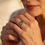 Gold Green and Blue Crystal Ring