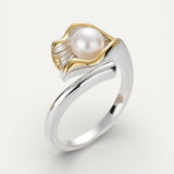Pearl Ring With Vintage Green Flower