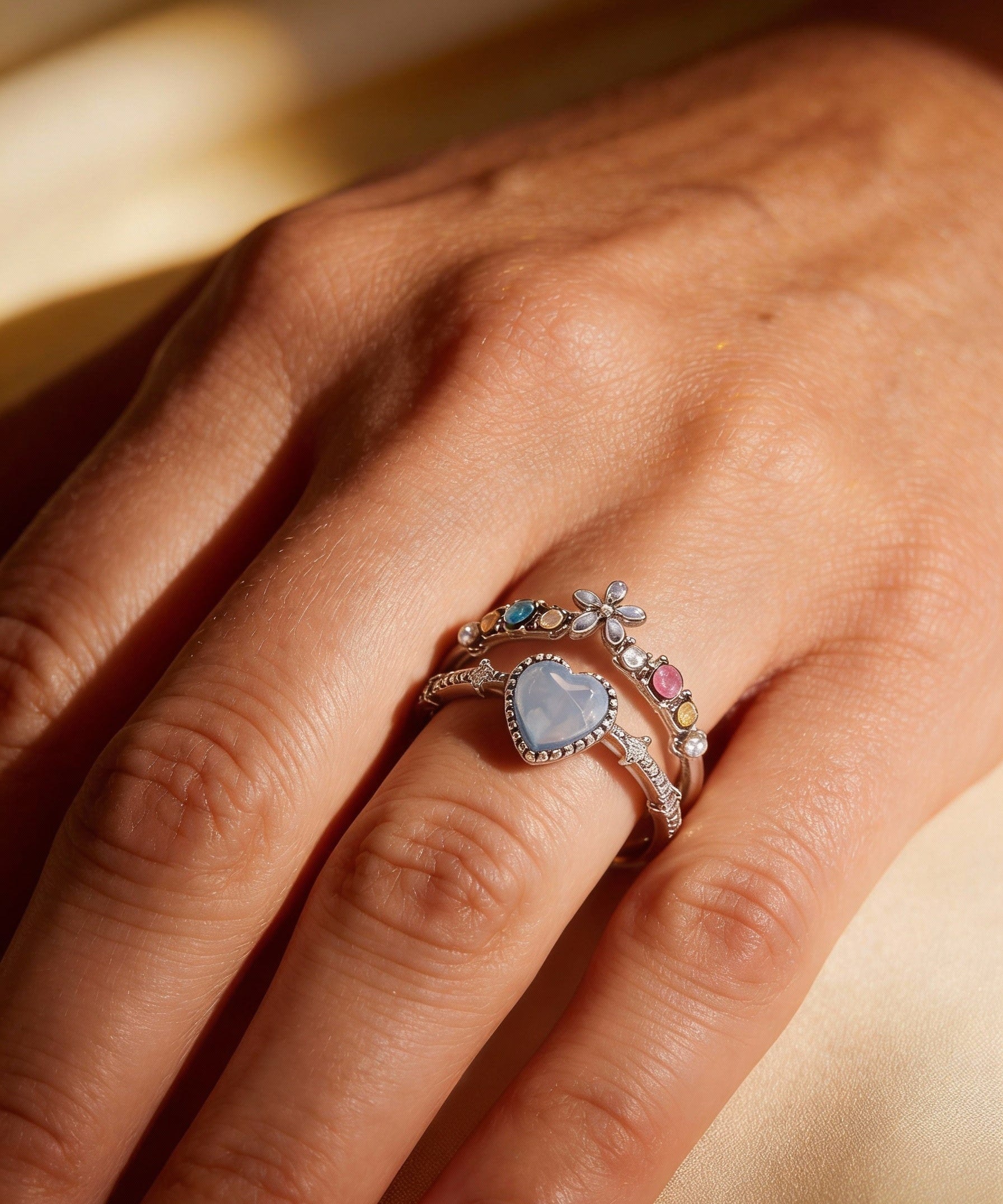 Adjustable Sterling Silver Blue Stone Cubic Zirconia Ring