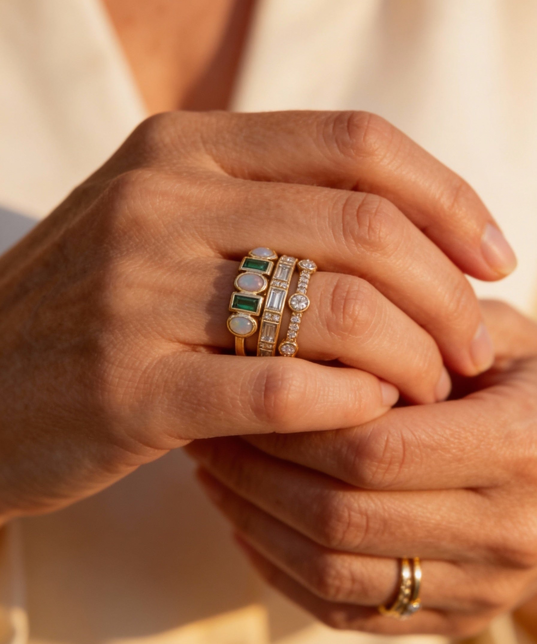 Vintage White and Green Opal Rings