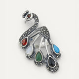 Silver Ethnic Multicoloured Gemstone and Beautiful Peacock Ring