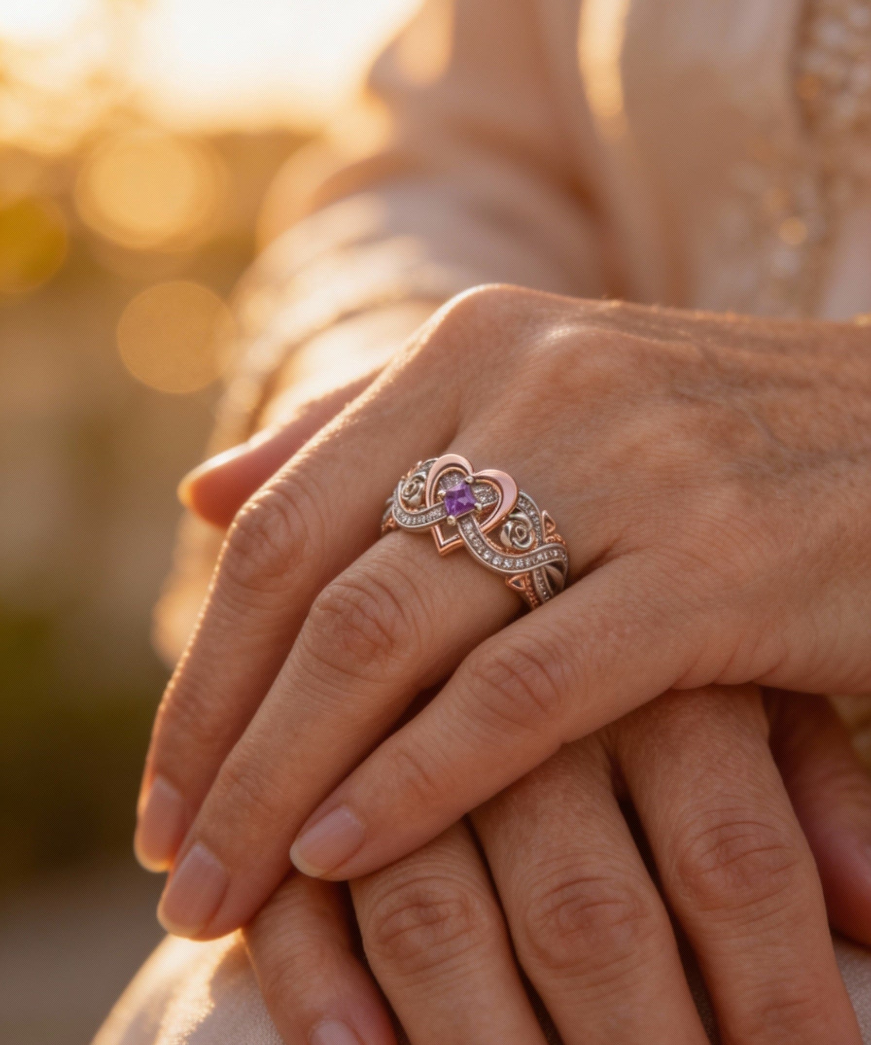 Elegant Sparkling Rose Gold Heart Ring