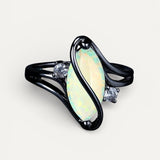Vintage Black Silver Opal and Crystal Detail Ring