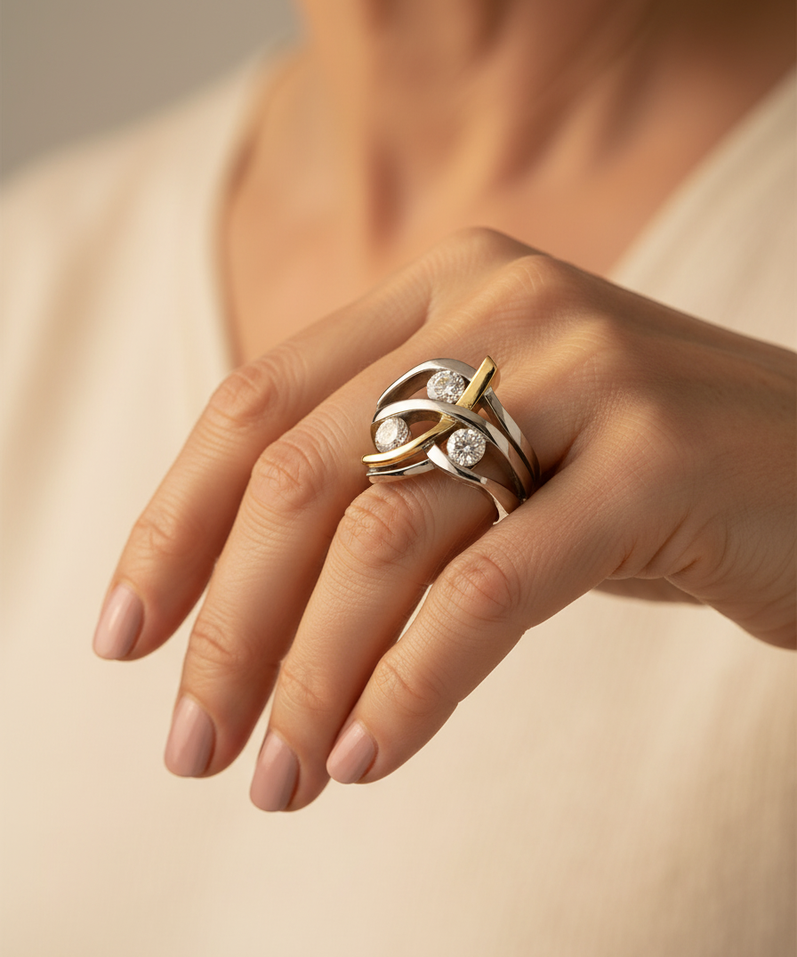 Vintage Gold and Silver Cubic Zirconia Ring