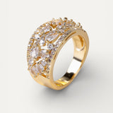 Hollow Gold White Crystal Ring