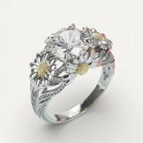 Vintage Silver Yellow Sunflower Ring