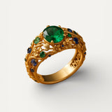 Gold Green and Blue Crystal Ring