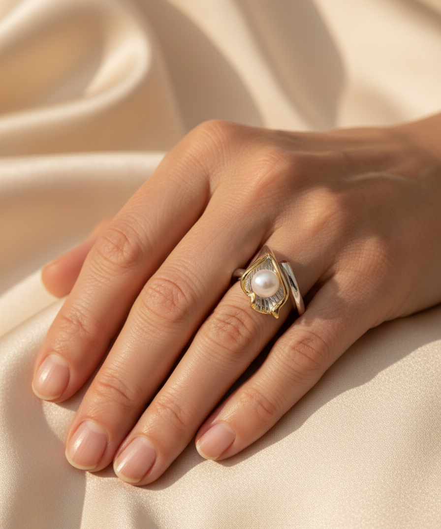 Vintage Gold and Silver Pearl Ring
