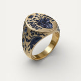 Vintage Gold Blue Flower Ring