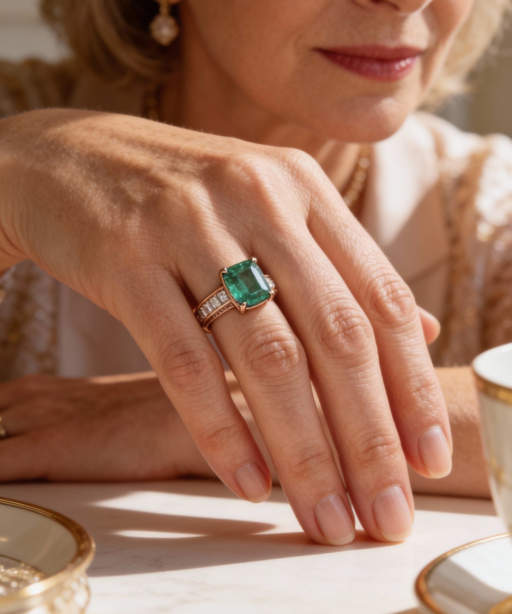 Gold Sparkling Green Stone Ring